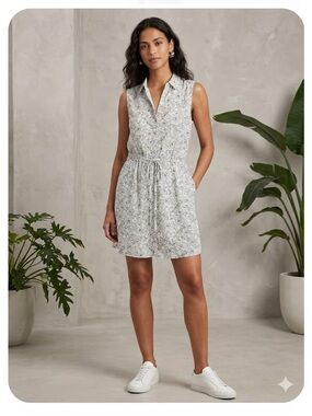 EUC | White Floral Print Dress w/ adjustable waist tie